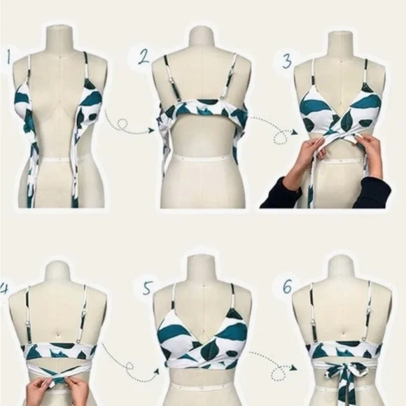 Cupshe Leaf Print Bikini Set - Green and White Medium - Picture 5 of 5